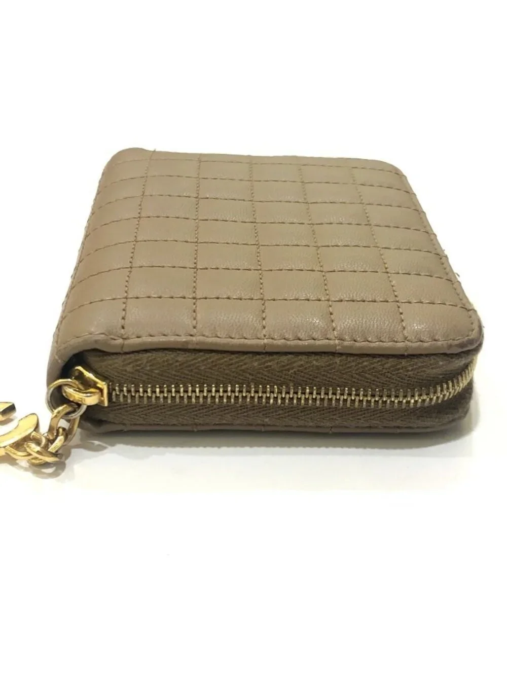 Celine Coin Case C Charm Compact Zip Wallet Leather Khaki Brown